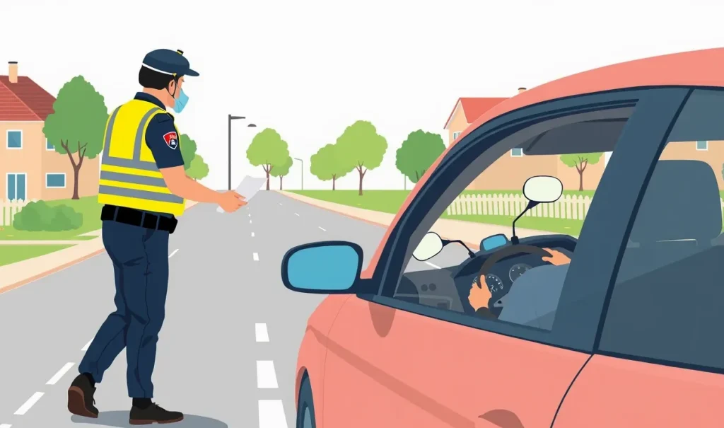 Vodič predkladá policajnej hliadke medzinárodnú automobilovú poisťovaciu kartu pri cestnej kontrole