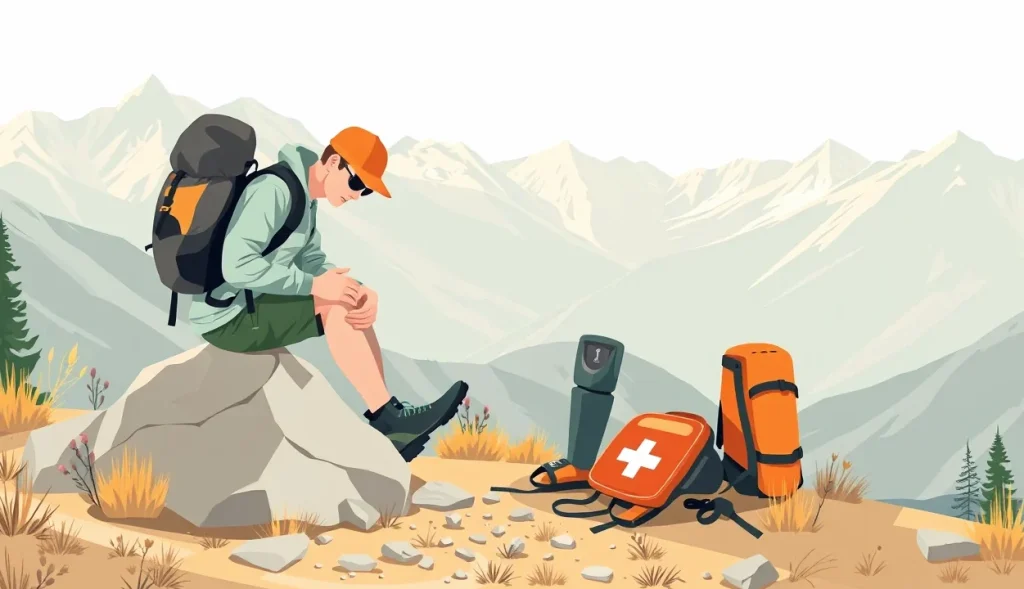 Turista drží smartfón so zobrazenou mapou a tiesňovými funkciami na horskom chodníku