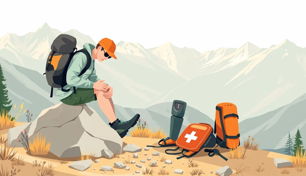 Turista drží smartfón so zobrazenou mapou a tiesňovými funkciami na horskom chodníku
