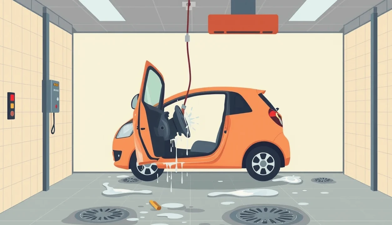 Odtrhnuté spätné zrkadlo vozidla visiace na kábloch elektrického ovládania