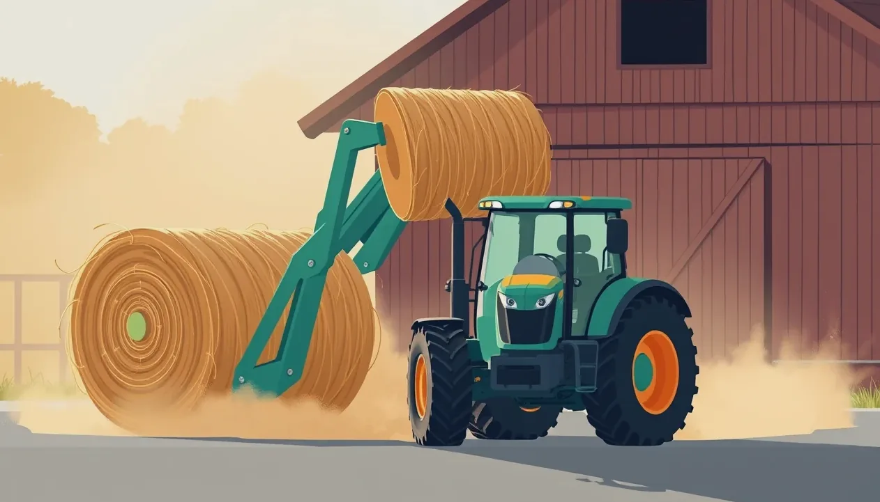 Starší malotraktor s náradím odstavený pred hospodárskou budovou