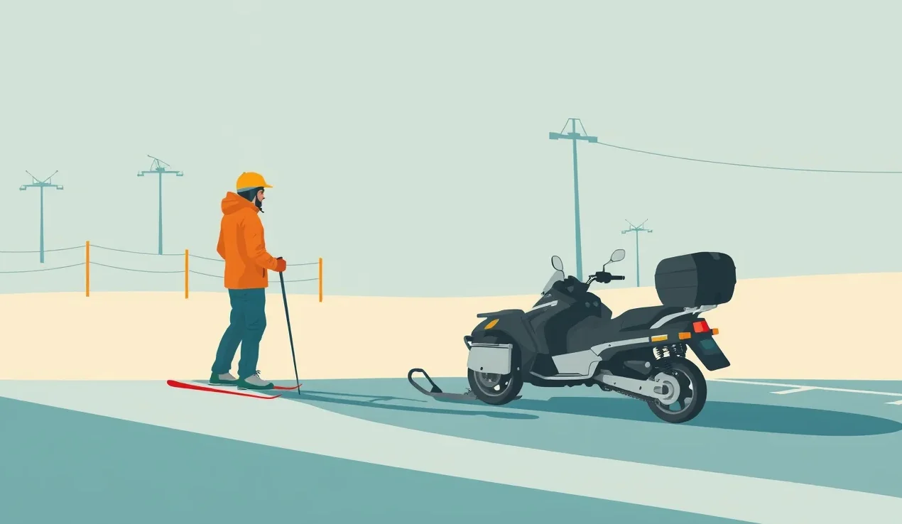 Záchranár a vodič kontrolujúci rozsah poškodenia po kolízii motorových saní na lesnej ceste