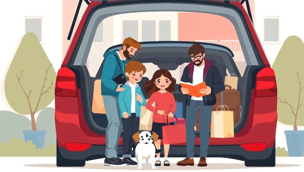 Pes sediaci pri cestovnom kufri v hotelovej izbe pred odchodom