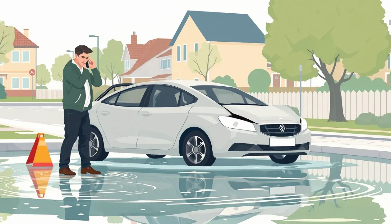 Osobné auto stojace v zatopenom cestnom podjazde po prívalovom daždi