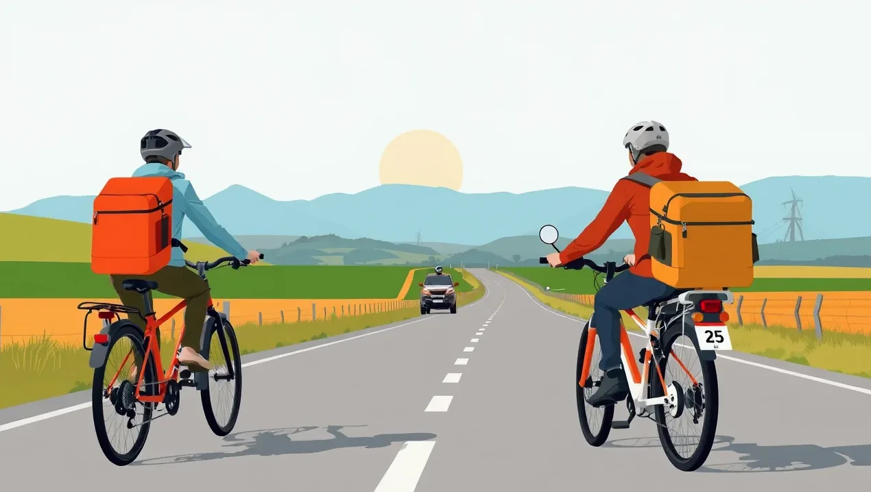 Pohľad na displej a riadidlá rýchleho elektrobicykla s vyznačenou rýchlosťou
