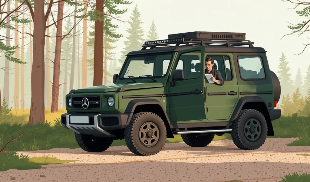 Detail prednej masky a svetlometu terénneho vozidla Land Rover