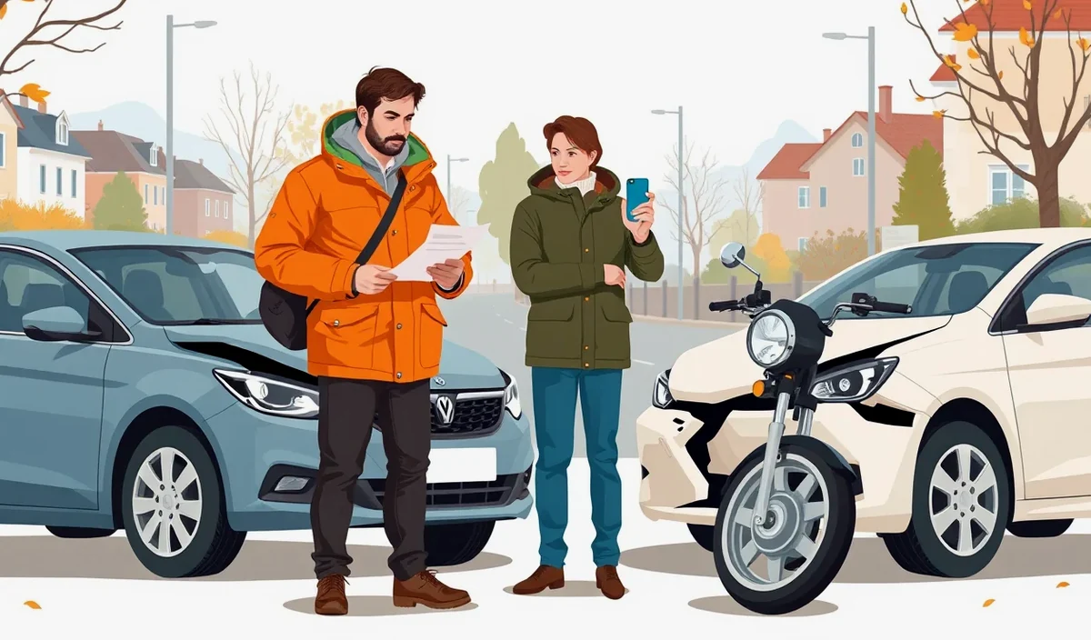 Vodič vypĺňa tlačivo správy o nehode pri poškodenom automobile
