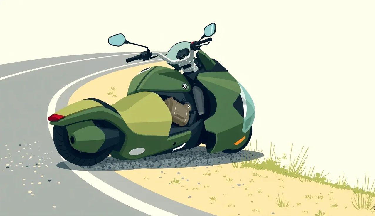 Detail poškodenej kapotáže a spätného zrkadla na motocykli po páde na asfalt
