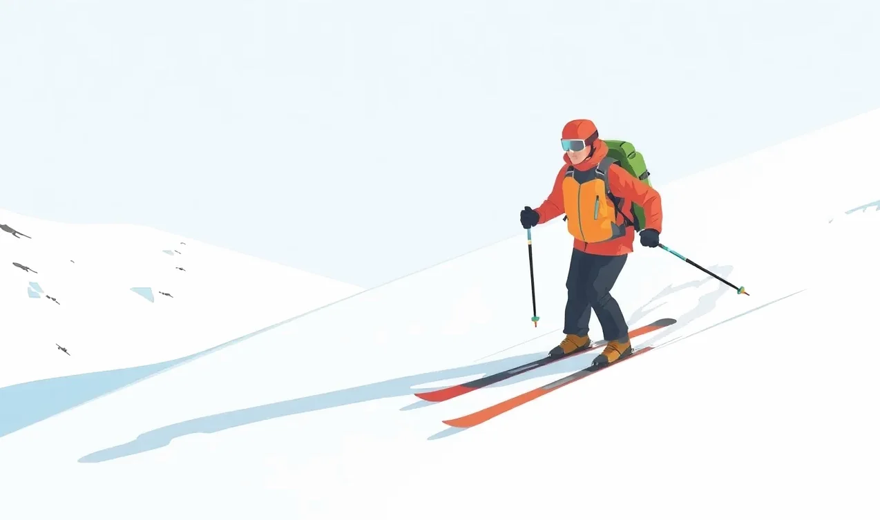 Skialpinista s batohom a lavínovou výbavou stúpa po horskom hrebeni v Alpách