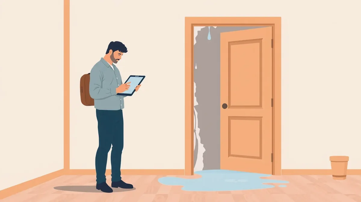 Likvidátor poistných udalostí meria vlhkosť steny digitálnym prístrojom
