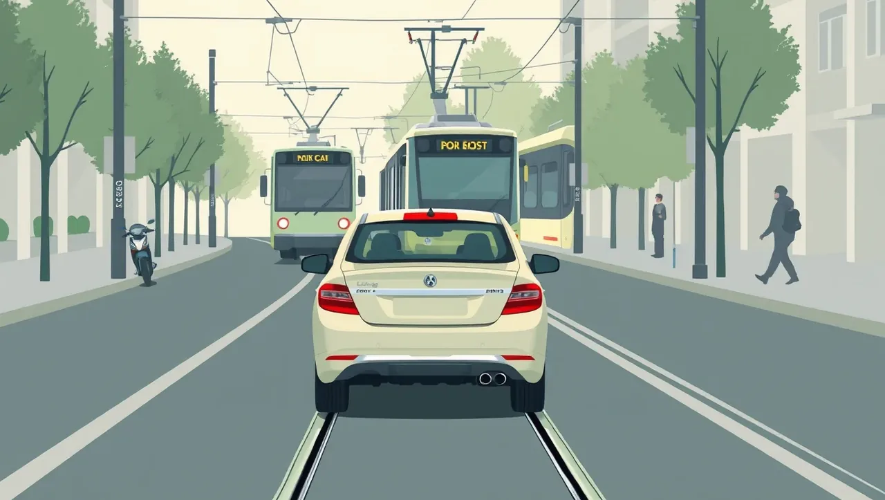 Detail poškodenia električkovej trate a výhybky po dopravnej nehode v koľajisku